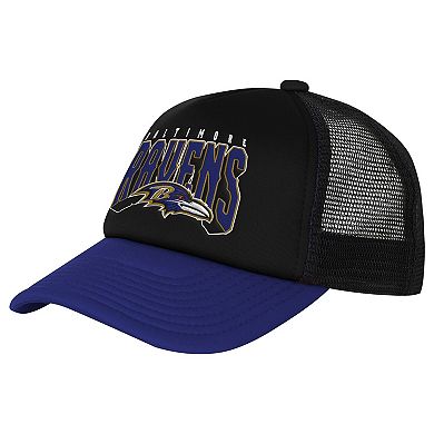 Youth Outerstuff Black/Purple Baltimore Ravens Handoff Foam Adjustable Trucker Hat
