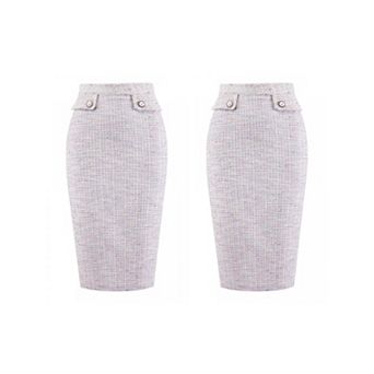 2 Packs Women's Tweed Skirt High Waist Elegant Work Office Midi Pencil Skirts