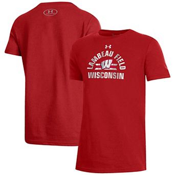 Youth Under Armour Red Wisconsin Badgers 2026 Lambeau Field Collection Arched Lambeau Performance T-Shirt