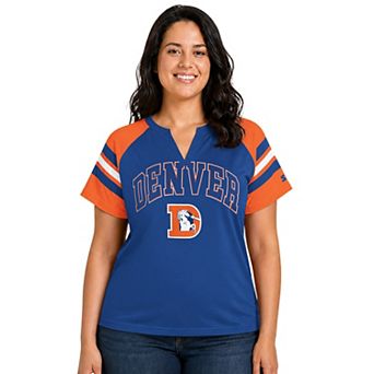 Women's Starter Royal Denver Broncos Plus Size Throwback Game On Notch Neck Raglan T-Shirt
