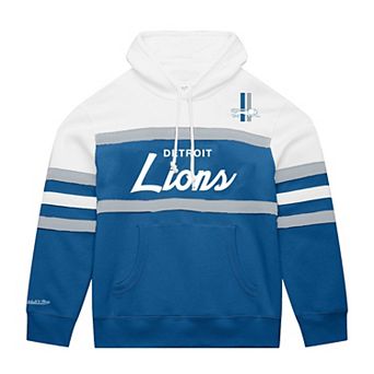 Men's Mitchell & Ness White/Blue Detroit Lions Big & Tall Head Coach Hoodie