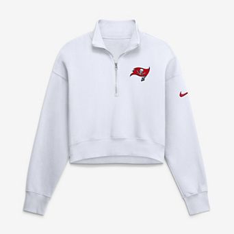 Women's Nike White Tampa Bay Buccaneers Oversized Phoenix Fleece Cropped Quarter-Zip Sweatshirt