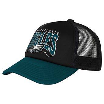 Youth Outerstuff Black/Midnight Green Philadelphia Eagles Handoff Foam Adjustable Trucker Hat