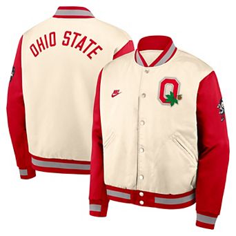 Men's Nike Natural/Scarlet Ohio State Buckeyes Legacy Full-Snap Bomber Jacket