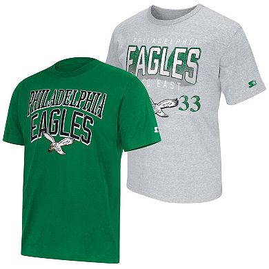 Men's Starter Kelly Green/Gray Philadelphia Eagles Two-Pack Throwback Logo T-Shirt Set