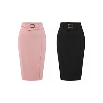 2 Packs Women's Pencil Skirt High Waist Elegant Work Office Bodycon Skirts