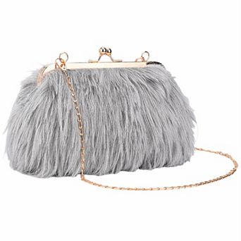 Clutch Purse for Women Fluffy Feather Crossbody Pearl Handbag with Chain 7.9"x3.2"x5.9"