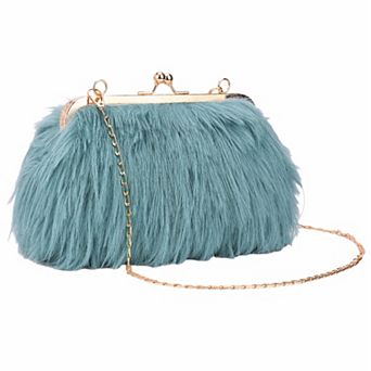 Clutch Purse for Women Fluffy Feather Crossbody Pearl Handbag with Chain 7.9"x3.2"x5.9"