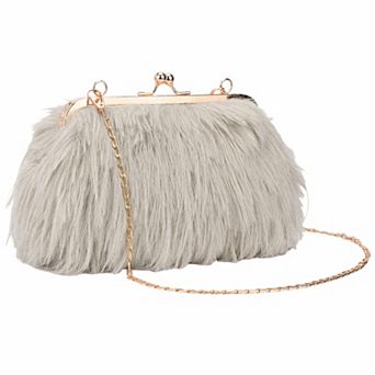 Clutch Purse for Women Fluffy Feather Crossbody Pearl Handbag with Chain 7.9"x3.2"x5.9"