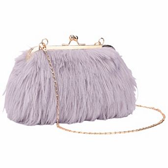 Clutch Purse for Women Fluffy Feather Crossbody Pearl Handbag with Chain 7.9"x3.2"x5.9"