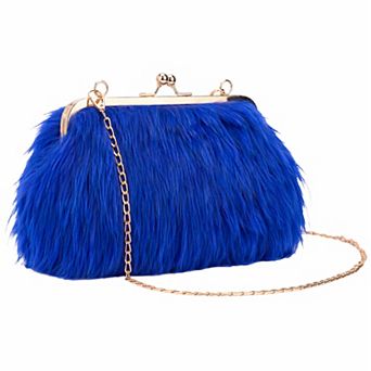 Clutch Purse for Women Fluffy Feather Crossbody Pearl Handbag with Chain 7.9"x3.2"x5.9"