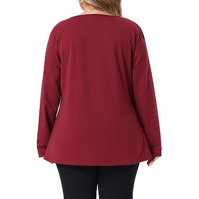Women's Plus Size Crisscross Front V Neck Long Sleeve Tunic Top Side Button Ruched Blouse