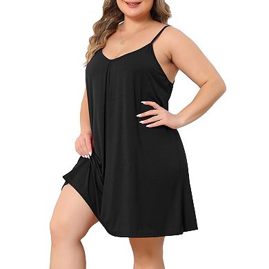 Women's Plus Size Pajama V Neck Front Pleated Adjustable Spaghetti Strap Nightgown