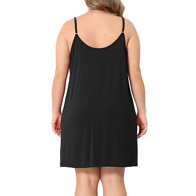 Women's Plus Size Pajama V Neck Front Pleated Adjustable Spaghetti Strap Nightgown