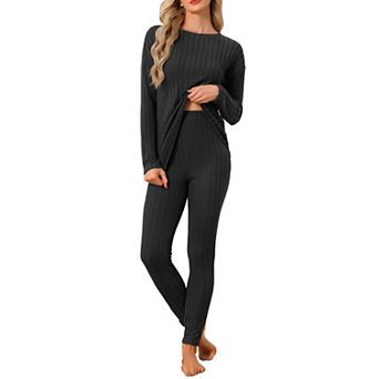 Women's Pajama Set Ribbed Knit Long Sleeve Top Pant Loungewear 2 pc Matching Outfits Sleepwear