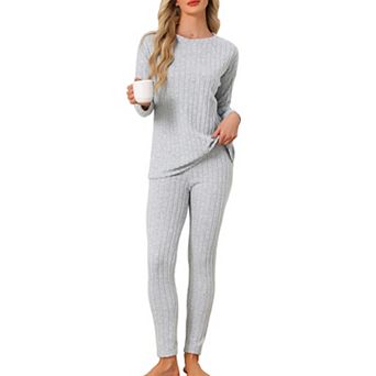 Women's Pajama Set Ribbed Knit Long Sleeve Top Pant Loungewear 2 pc Matching Outfits Sleepwear