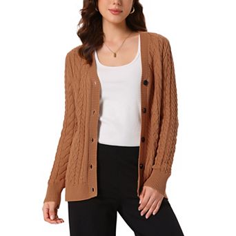 Women's Cardigan Sweater V Neck Cable Knit Casual Button Down Long Sleeve Ribbed Open Front Sweaters