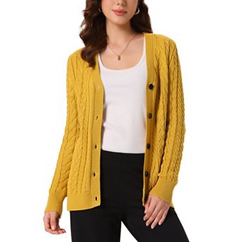 Women's Cardigan Sweater V Neck Cable Knit Casual Button Down Long Sleeve Ribbed Open Front Sweaters