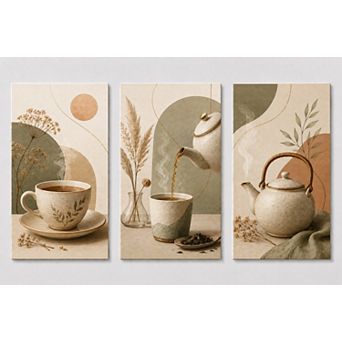 X-Large Set of 3 Boho Tea Coffee Kitchen Wall Art Farmhouse Canvas Dining Room Decor 24x36 Inch