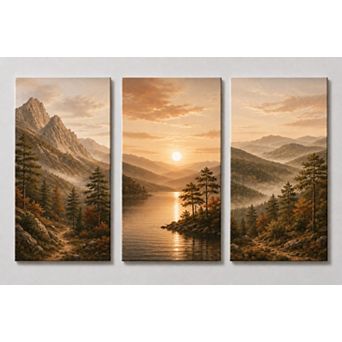 X-Large Set of 3 Vintage Mountain Wall Art Neutral Nature Canvas Living Room Decor 24x36 Inch