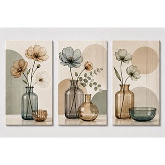 X-Large Set of 3 Minimalist Floral Vase Wall Art Botanical Canvas Living Room Decor 24x36 Inch