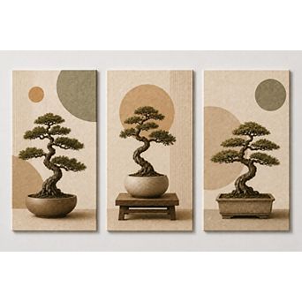 X-Large Set of 3 Bonsai Tree Wall Art Japanese Zen Canvas Bedroom Living Room Decor 24x36 Inch