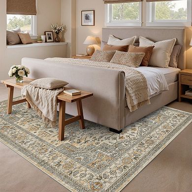 HomeRoots Ivory And Brown Oriental Washable Runner Rug
