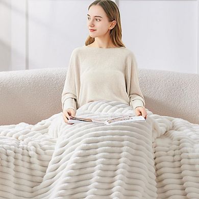 Striped Fleece Throw Blanket Soft Warm Lightweight Microfiber 300GSM