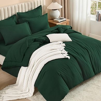 7-Piece Bed-in-a-Bag Comforter Set, Lightweight All-Season Solid Bedding with Sheets & Shams
