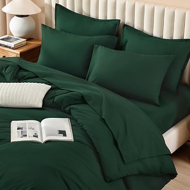 7-Piece Bed-in-a-Bag Comforter Set, Lightweight All-Season Solid Bedding with Sheets & Shams