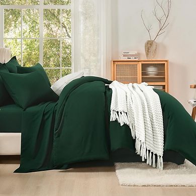 7-Piece Bed-in-a-Bag Comforter Set, Lightweight All-Season Solid Bedding with Sheets & Shams