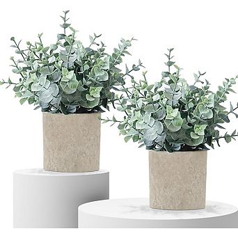 Artificial Eucalyptus Plant in Pot, Small Faux Indoor Shelf & Desk Decor