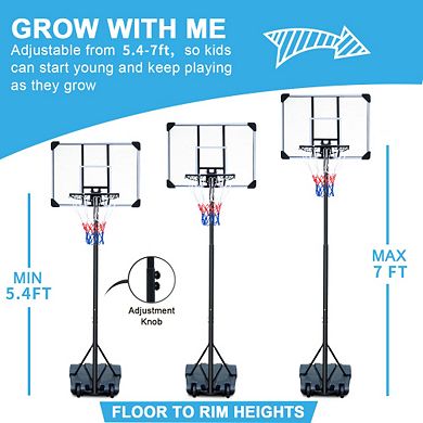 Adjustable Height Portable Basketball Hoop System with Rebound Backboard for Youth 5.4ft - 7ft Blue