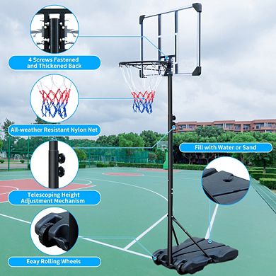 Adjustable Height Portable Basketball Hoop System with Rebound Backboard for Youth 5.4ft - 7ft Blue