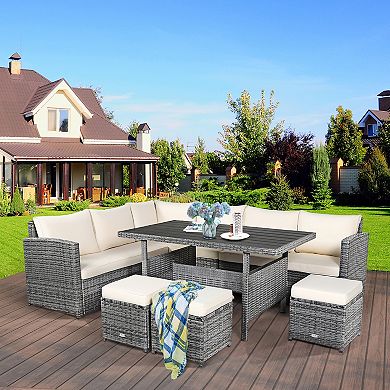 Costway 7 PCS Patio Rattan Dining Set Sectional Sofa Couch Ottoman Garden