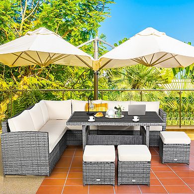 Costway 7 PCS Patio Rattan Dining Set Sectional Sofa Couch Ottoman Garden