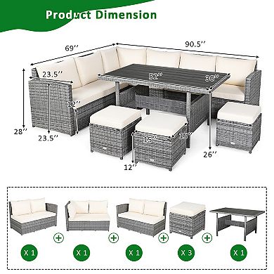 Costway 7 PCS Patio Rattan Dining Set Sectional Sofa Couch Ottoman Garden