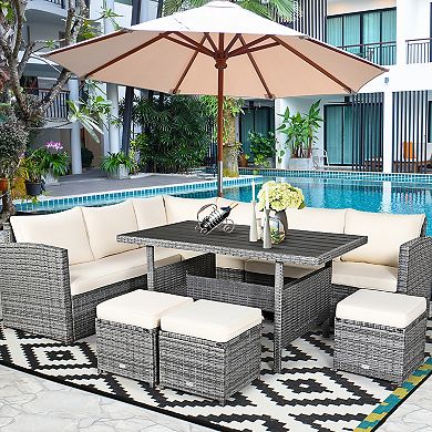 Costway 7 PCS Patio Rattan Dining Set Sectional Sofa Couch Ottoman Garden