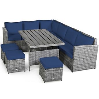 Costway 7 pc Patio Rattan Dining Set Sectional Sofa Couch Ottoman Garden