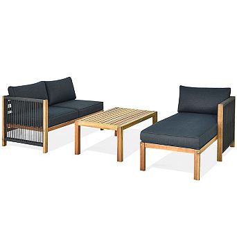 Costway 3 pc Patio Sofa Furniture Set Thick Cushion Acacia Wood