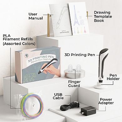 3D Printing Pen Kit, 3D Printer Pen with Auto Sleep, Adjustable Temperature, 3 PLA Filament & Holder