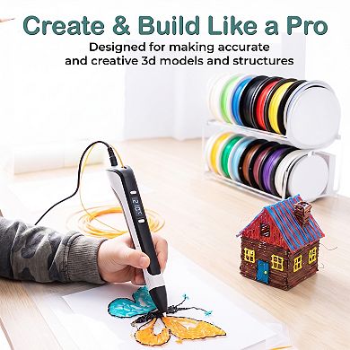 3D Printing Pen Kit, 3D Printer Pen with Auto Sleep, Adjustable Temperature, 3 PLA Filament & Holder