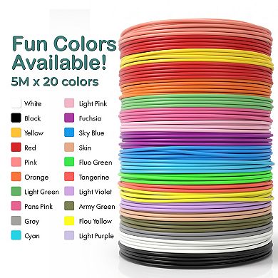 3D Printing Pen Filament Refills, 20 Pcs Assorted Color PLA 5M Refills for Drawing Doodling & Crafts