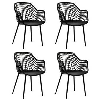 Costway Modern Dining Chair Set of 4 Plastic Shell Hollow with Metal Legs for Living Room