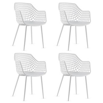 Costway Modern Dining Chair Set of 4 Plastic Shell Hollow with Metal Legs for Living Room