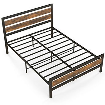 Costway Industrial Metal Platform Bed Frame Rustic Headboard Mattress Foundation