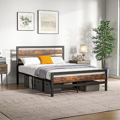 Costway Industrial Metal Platform Bed Frame Rustic Headboard Mattress Foundation