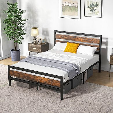 Costway Industrial Metal Platform Bed Frame Rustic Headboard Mattress Foundation
