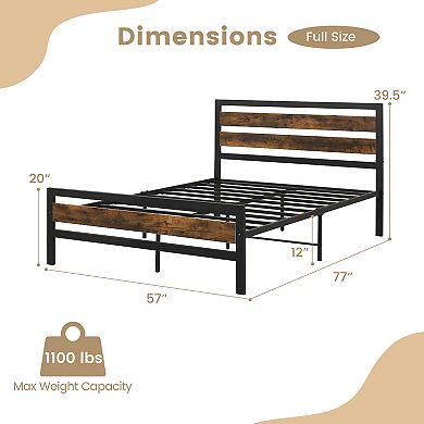 Costway Industrial Metal Platform Bed Frame Rustic Headboard Mattress Foundation