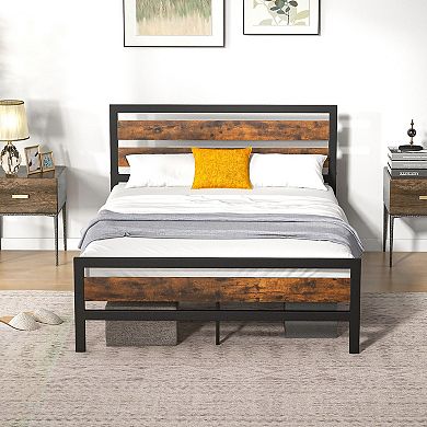 Costway Industrial Metal Platform Bed Frame Rustic Headboard Mattress Foundation